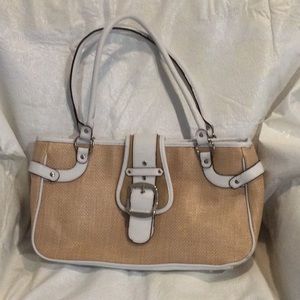 George Magnetic Closure Tan & White Handbag with Coin Purse and Key Chain